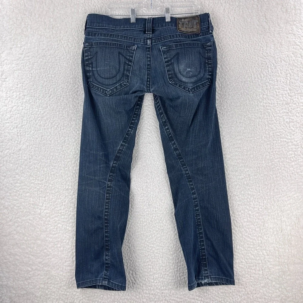 True Religion Blue Denim Geno‎ Straight Leg Jeans Mens Dark Wash Casual Size 33